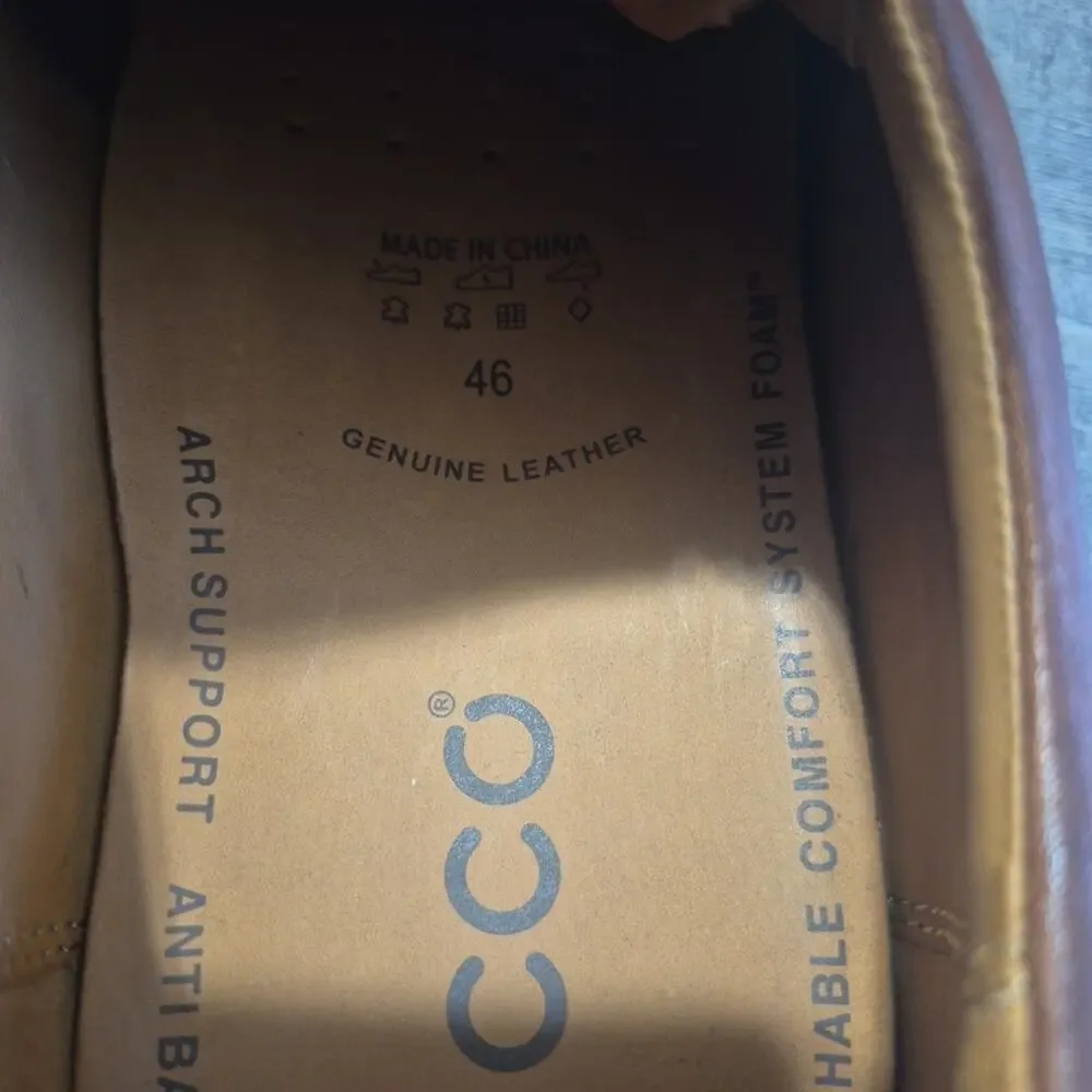 ECCO Seattle Shoes Mens 46 12-12 1/2 Cognac Brown Leather Oxford Derby Apron